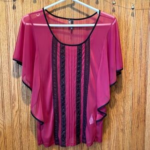 Maurice’s Sheer Ruffled Waterfall Sleeve Pullover Blouse Cami